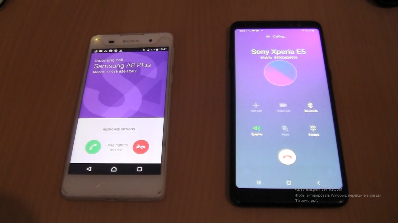 Incoming call&Outgoing call at the Same Time Sony Xperia E5+Samsung Galaxy A8 plus