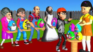 Scary Teacher 3D vs Squid Game Throw Balloon Mask Who Faster Running 5 Times Challenge Miss T Loser