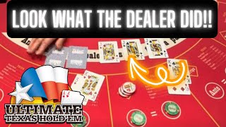 ULTIMATE TEXAS HOLD 'EM in LAS VEGAS! LOOK WHAT THE DEALER DID!!!