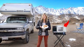 WINTER Truck CAMPING in FREEZING TEMPS, BAKING & Cooking with a CAMP OVEN | SOLO Truck Camper Living