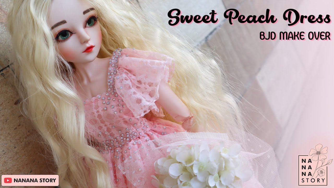 BJD MAKEOVER!!! Super Easy Dress : Sweet Peach Dress for 1/3 BJD Doll