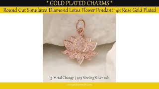 Round Cut Simulated Diamond Lotus Flower Pendant 14k Rose Gold Plated