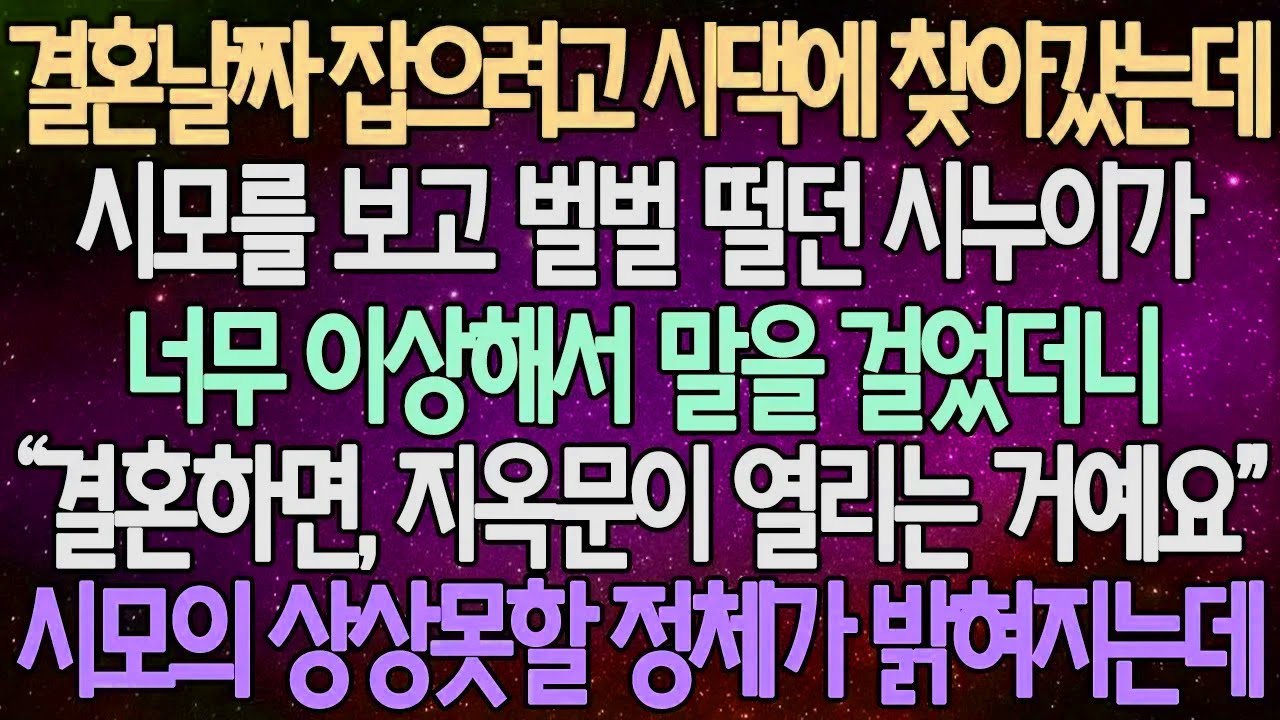 (반전 사연) 결혼날짜 잡으려고 시댁에 찾아갔는데 시모를 보고 벌벌 떨던 시누이가 너무 이상해서 말을 걸었더니 시모의 상상 못할 정체가 밝혀지는데 /사이다사연/라디오드라마