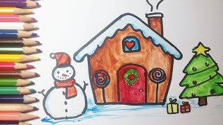 Vẽ tranh đề tài Noel | Vẽ ngôi nhà Tuyết, cây thông, người tuyết
