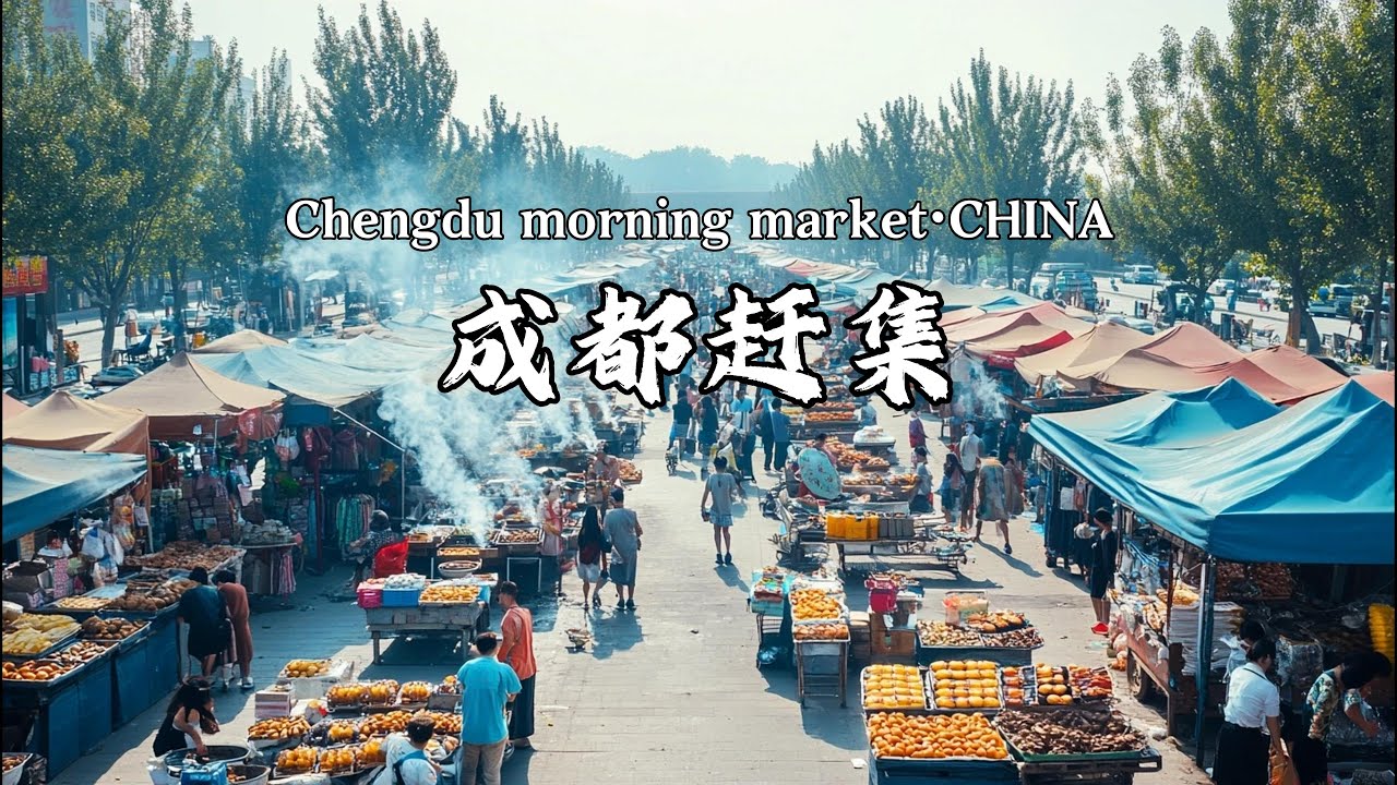 成都赶集，成都超大乡镇集市，好吃的牦牛头肉/现炸糖油果子/小酥肉/香煎玉米饼/烧烤鸭/广东烧腊等等，还有各种当季水果和美食，成都街头美食，Chengdu morning market·CHINA