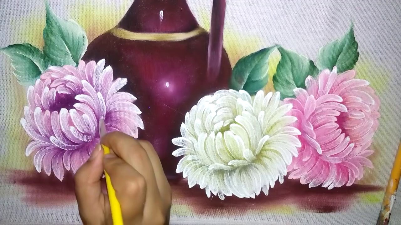 Como pintar crisântemo e folha tecnica facil
