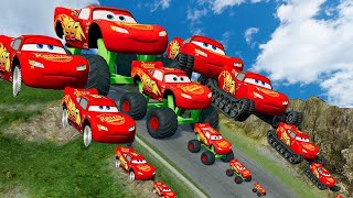 TRANSPORTING PIXAR CARS & FRUITS WITH COLORED & JOHN DEERE vs CLAAS vs TRACTORS - BeamNG.drive #2024