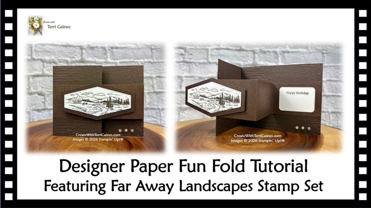 Designer Paper Fun Fold Tutorial featuring Far Away Landscapes Stamp Set - FREE PDF Project Sheet