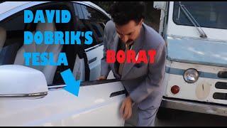 Borat crashes into David Dobrik's Tesla 🤯
