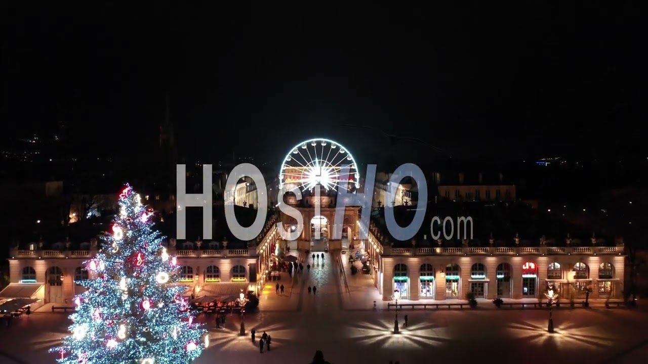 Aerial View Of Place Stanislas And Christmas Tree, Nancy,  France - Drone footage on HOsiHO.com