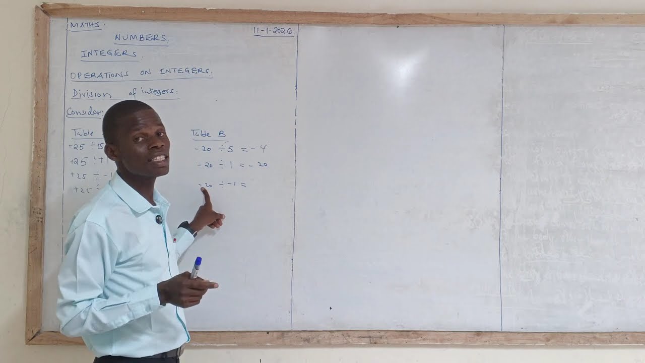 DIVISION OF INTEGERS - ( LESSON 4 JSS GRADE 9 MATHEMATICS TOPIC 1 NUMBERS ).