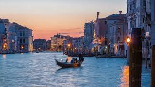 View of the Grand canal near Rialto Market day to night timelapse after sunset, Venice, Italy viewed