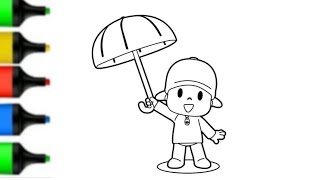 Cute Pocoyo With Umbrella Drawing Easy Drawing Pocoyo Pocoyo Drawing Coloring