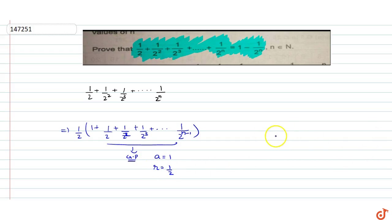 Prove that `1/2+1/(2^2)+1/(2^3)+........+1/(2^n)=11/(2^n