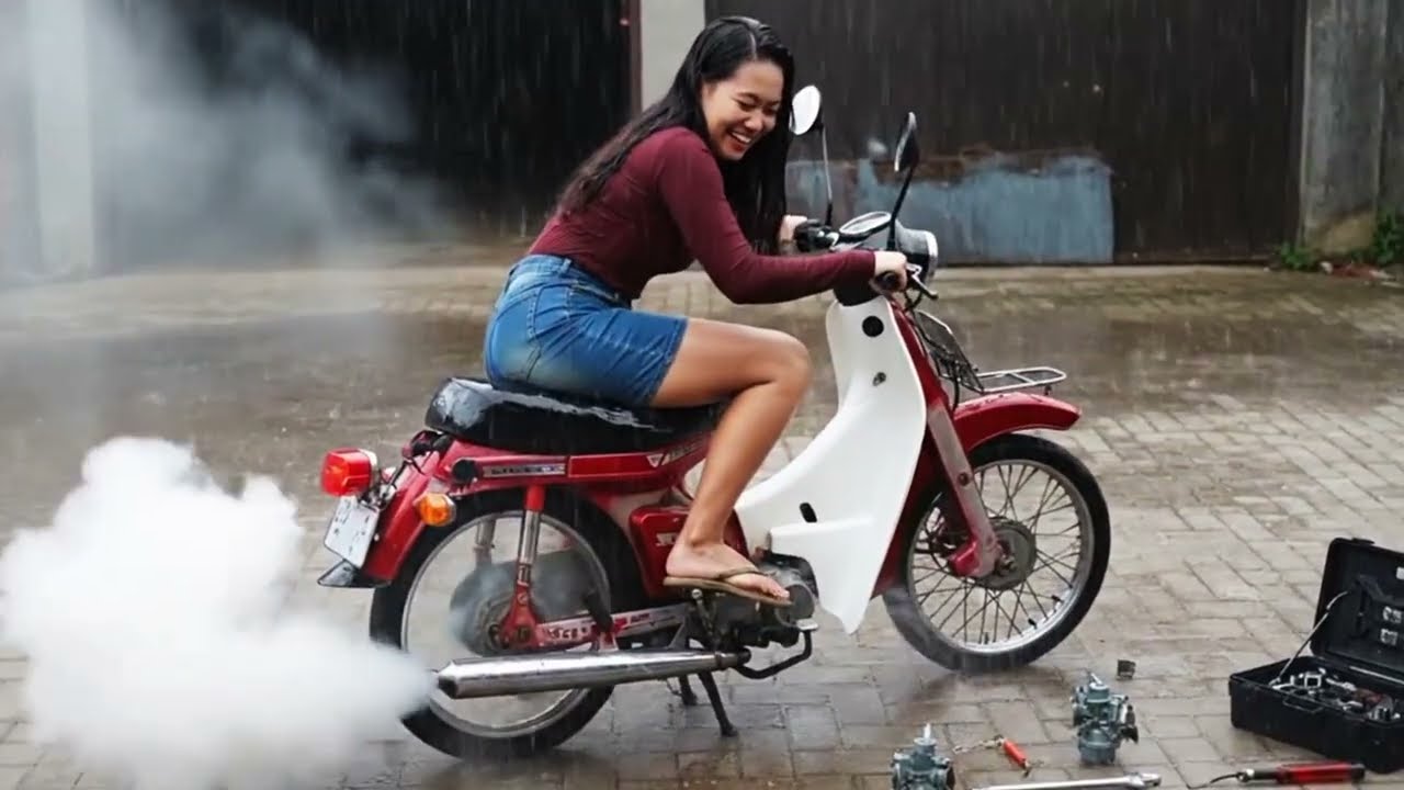 Revving Engine in the Rain (Pure Sound) [Classic Moped Test]",