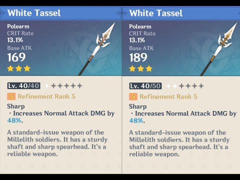 White Tassel weapon appearance base vs. ascended in Genshin Impact ...