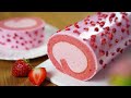 컵 계량 / 딸기 롤케이크 만들기 / Strawberry Roll Cake Recipe / Strawberry Cream / Strawberry Sponge Cake