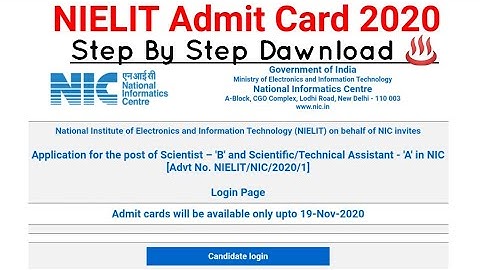 Nielit Admit Card Out 🔥ll Neilit/NIC Scientist B/ Scientific Technical Assistant A Latest News 2020