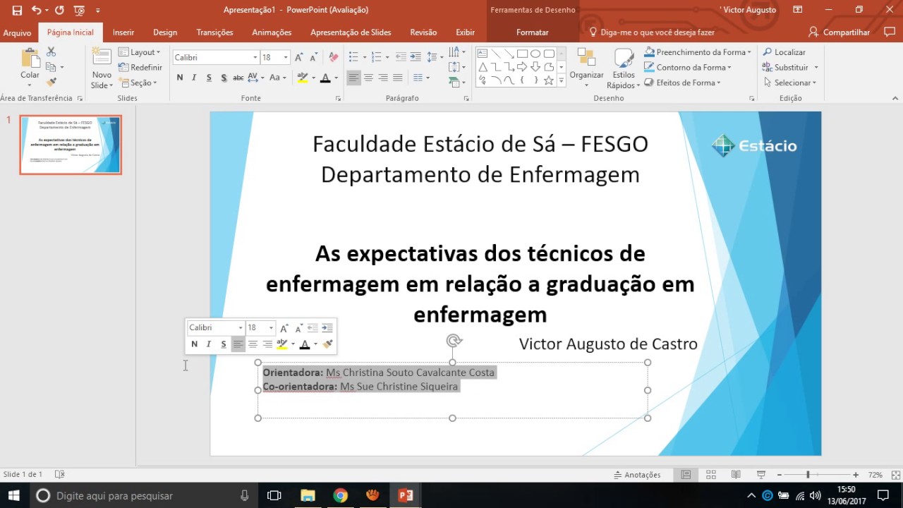 Slide para apresentação de trabalho