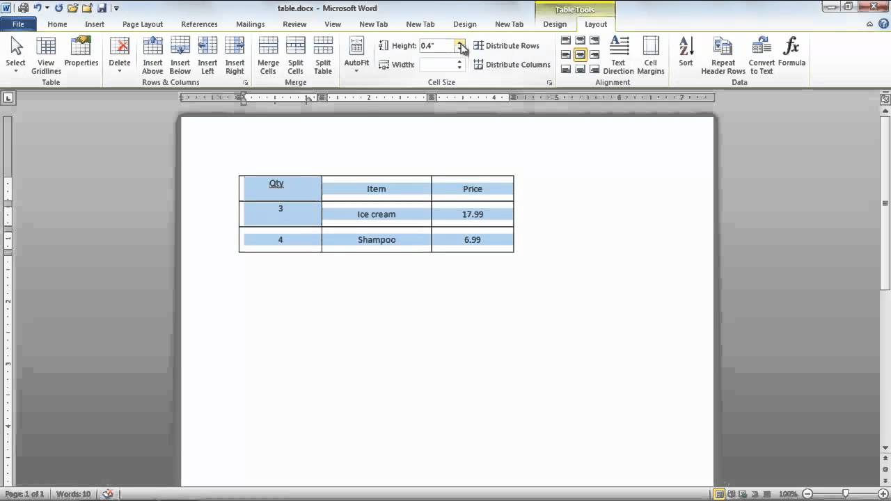 How to modify tables in Microsoft Word 2010 - YouTube