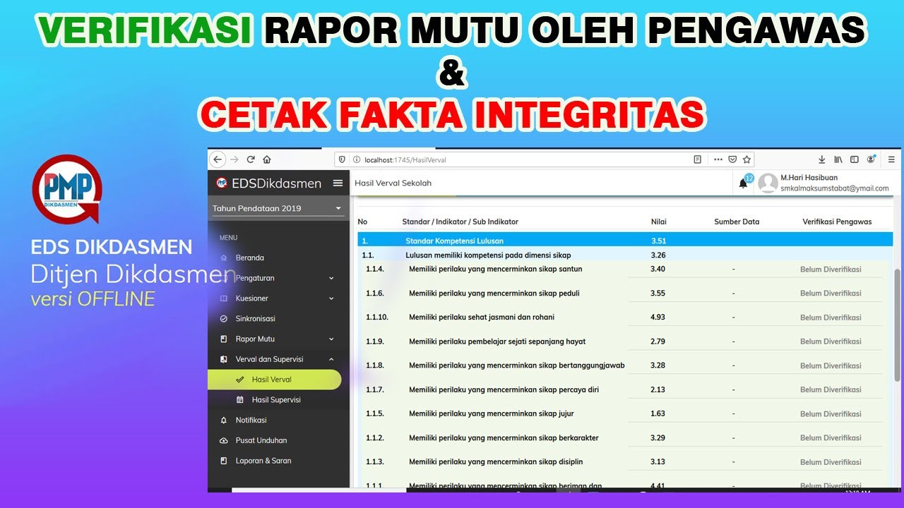 Cara Verifikasi Rapor Mutu Dan Cetak Pakta Integritas Oleh Pengawas Eds Dikdasmen 2020 Youtube