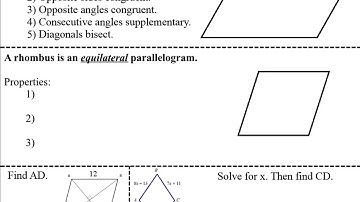 VIDEO Unit 6A - Section 6.4a - Properties of a Rhombus (IXL N.8 to 90)