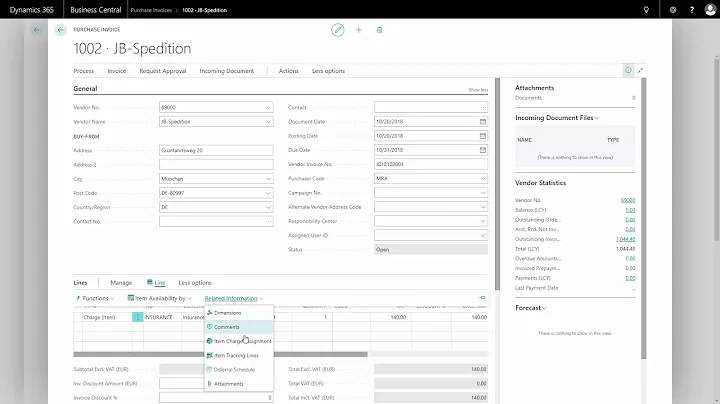 Creating Purchase Invoice Manually - Getting started with Microsoft Dynamics 365 Business Central