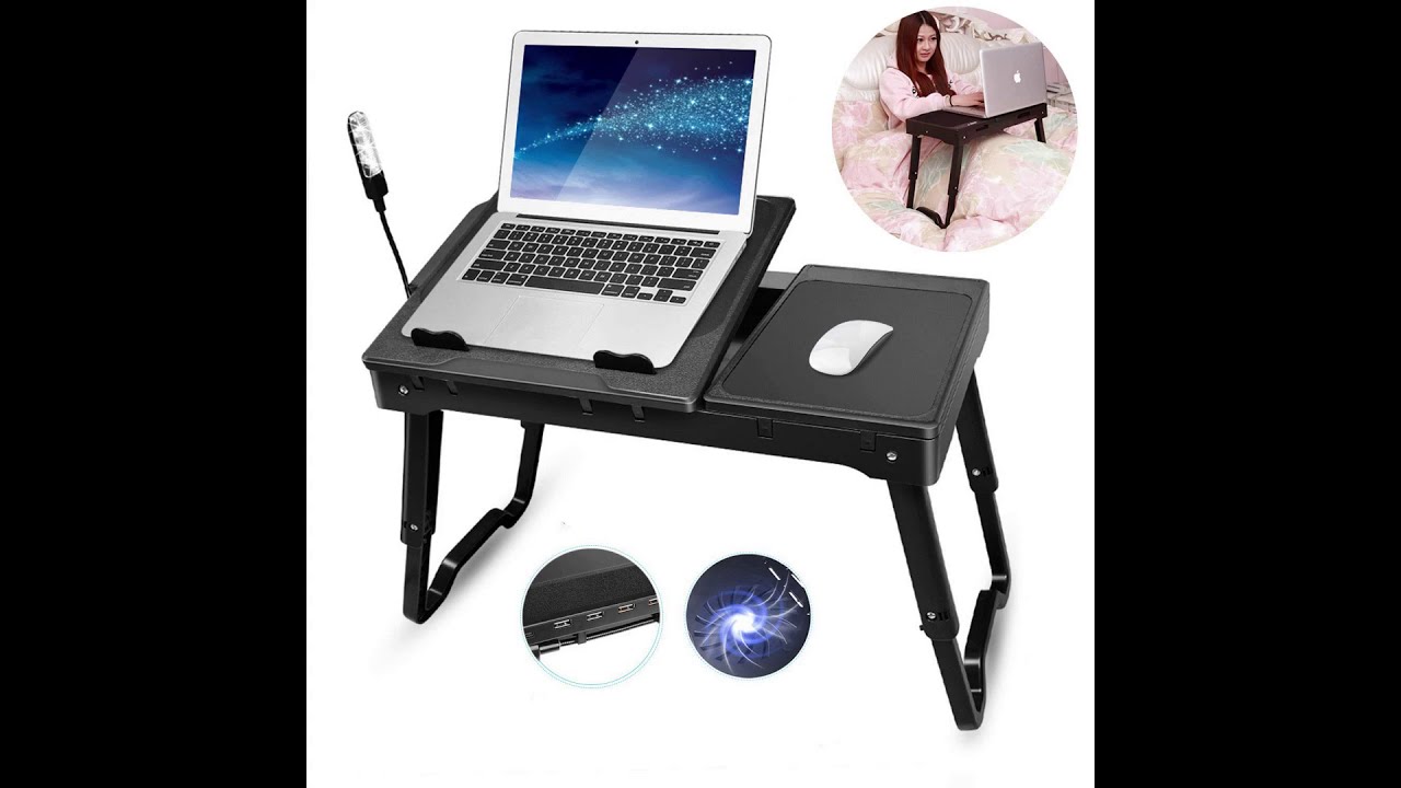 TeqHome Laptop Desk for Bed, Adjustable Laptop Bed Table with Fan
