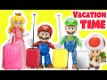 The super mario bros movie dolls packs suitcase for vacation with peach luigi and bowser