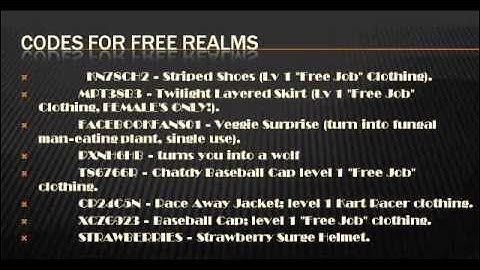 Codes for Free Realms