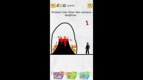 Draw 2 Save: Stickman Puzzle LEVEL 61 - Protect him from the volcano eruption - Gameplay Walkthrough