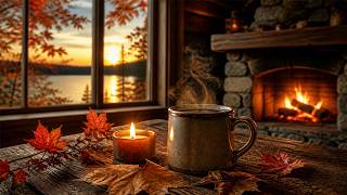 Golden Hour by an Autumn Lake | Cozy Fireplace, Warm Coffee & Relaxing Acoustic Guitar - Live screenshot 4