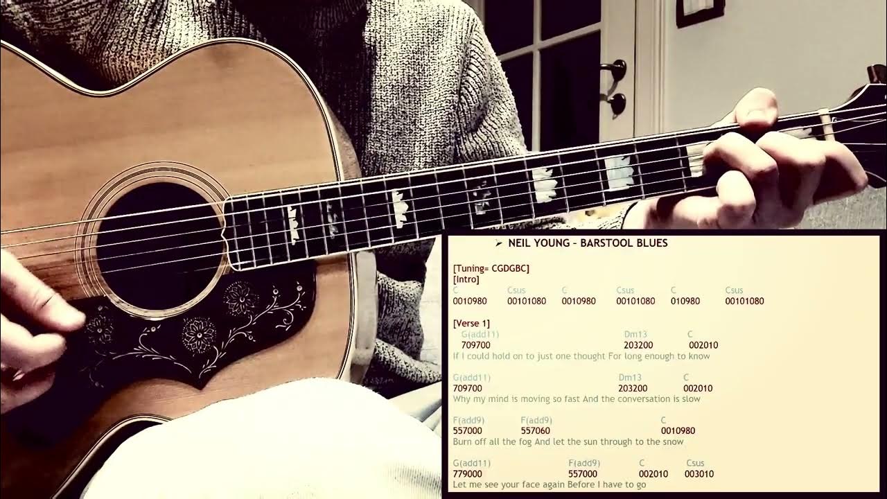 How To Play "BARSTOOL BLUES" by Neil Young Acoustic Guitar Tutorial