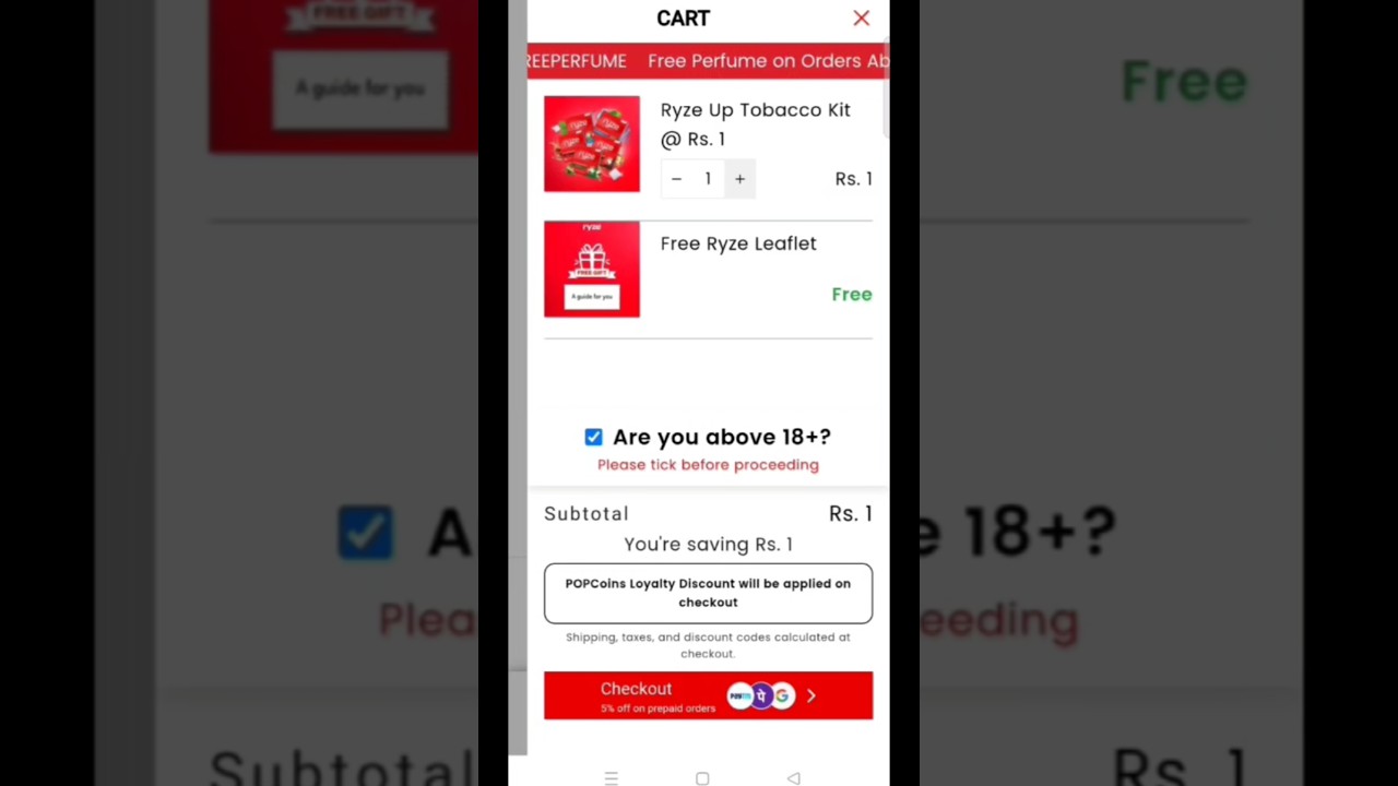 Tabacco kit 1rs loot free shopping 