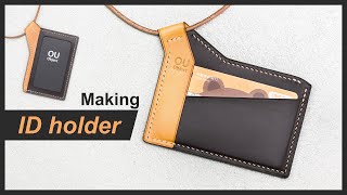 Leather | Different way to making an Identification card holder / badge holder / DIY / free pattern