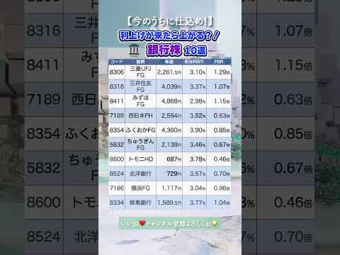 【今のうちに仕込め！】利上げが来たら上がる⁈銀行株10選