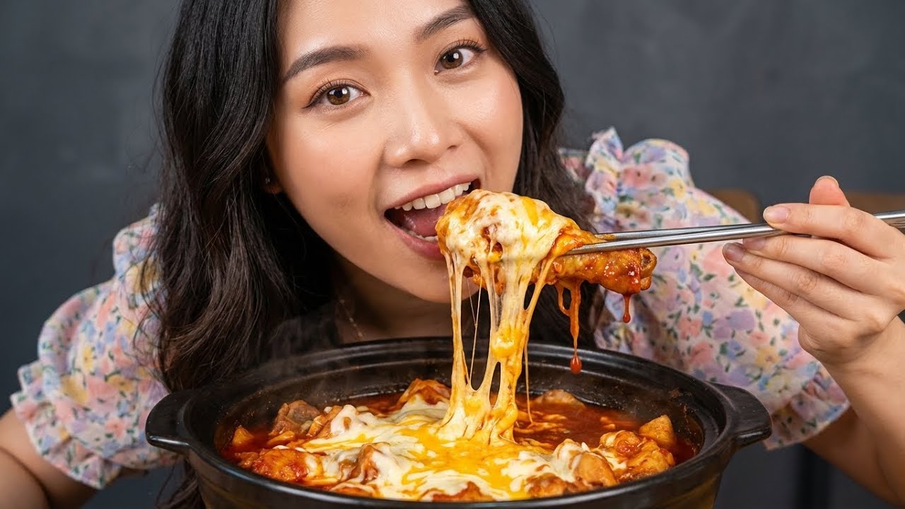 Spicy Cheese Pull Chicken ASMR  Korean Style Clay Pot Mukbang With Rice & Kimchi