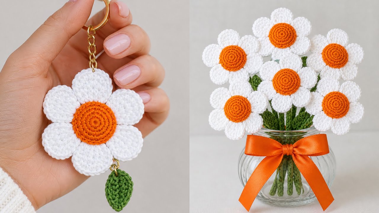 Crochet Daisy Flower Keychain & Easy Dıy Tutorial / Beginner Crochet Daisy Flower Keychain & Easy Dıy Tutorial / Beginner