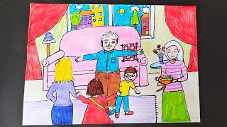 #bayram, #ramazanbayramı,  Şeker(Ramazan) Bayramı resmi nasıl çizilir?Aile resmi çizimi