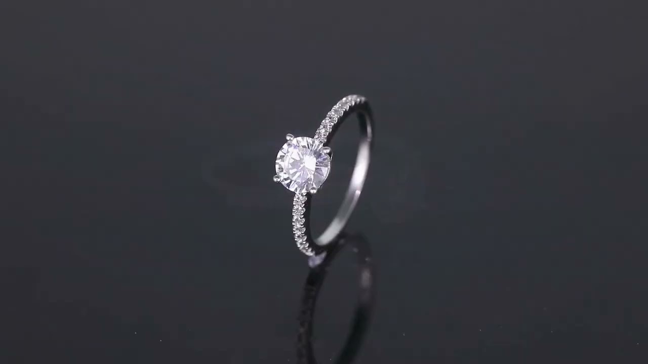 French Micro Pave Round Cut Engagement Ring