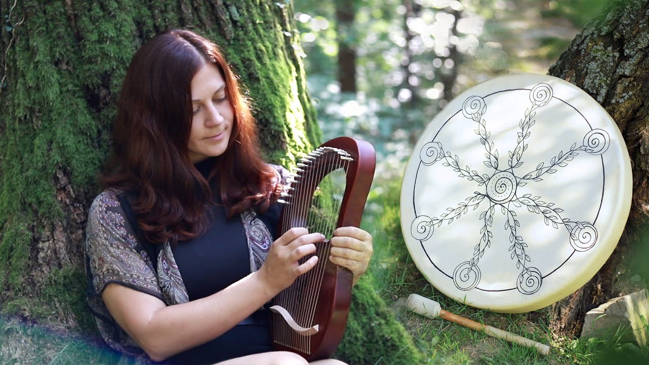 Vikings song My mother told me - Lyre harp and shaman drum cover