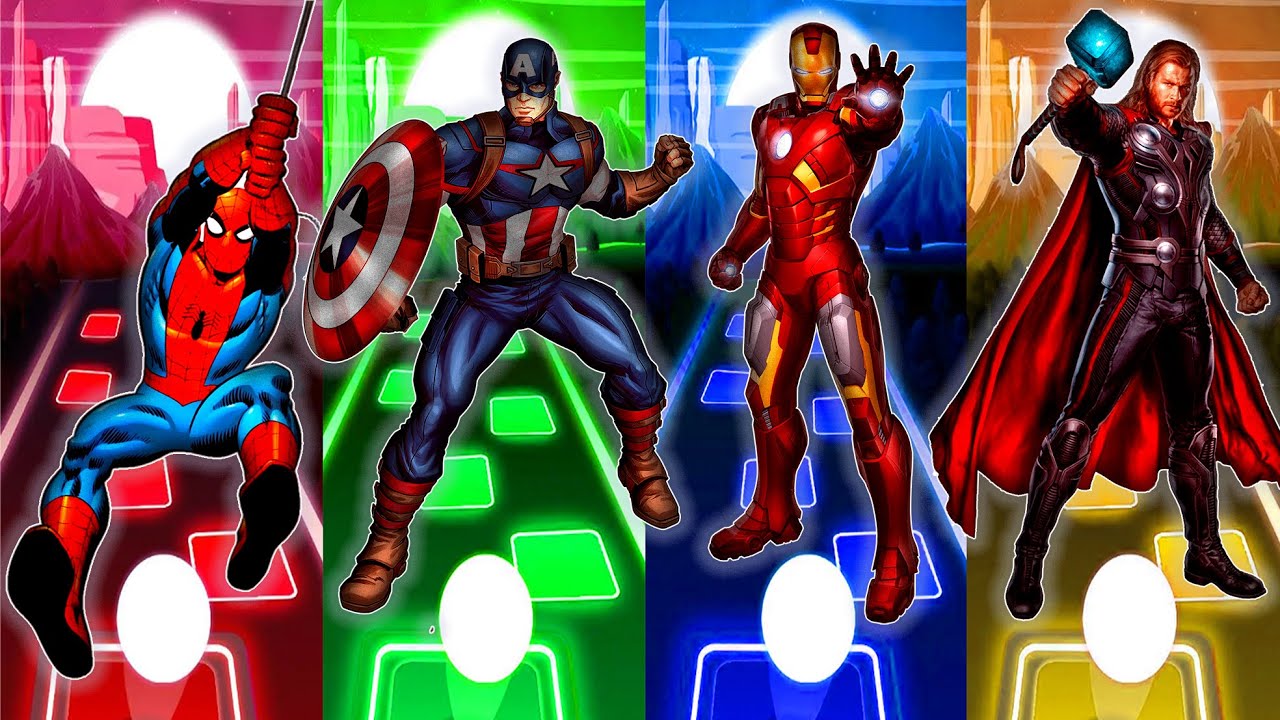 Spider Man vs Captain America vs Iron Man vs Thor | Tiles Hop EDM Rush
