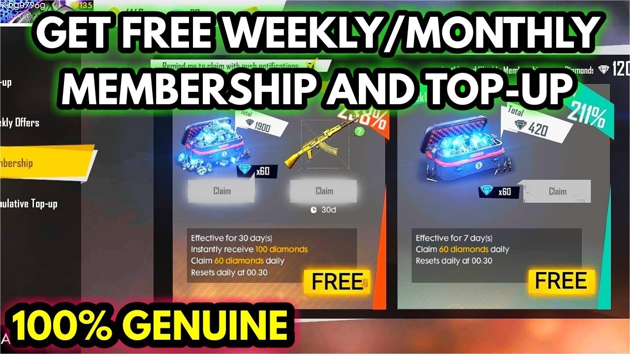 How To Get Free Monthly Membership In Free Fire How To Get Free Diamonds In Free Fire Youtube