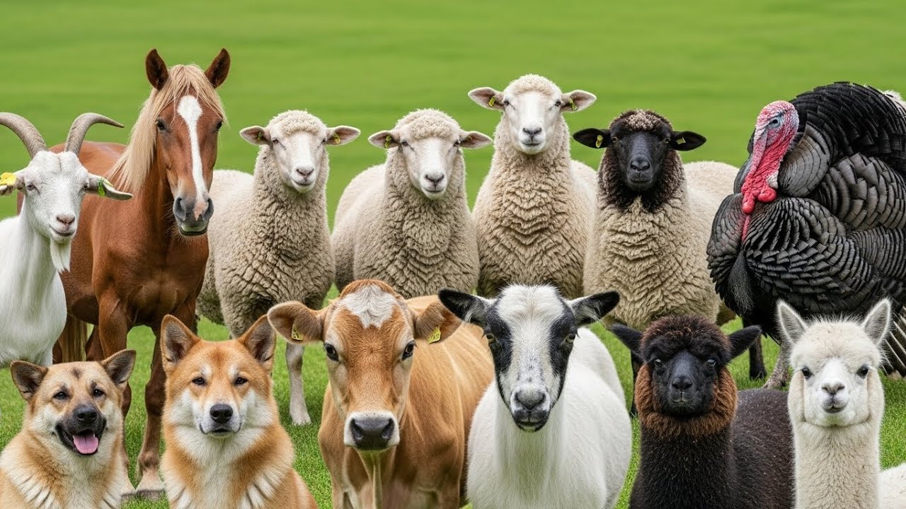 Cute Farm Animals: Goat, Sheep, Cow, Pig, Chicken, Duck, Dog, Cat