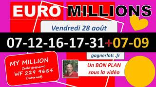 EUROMILLIONS TIRAGE VENDREDI 28 AOUT 2020