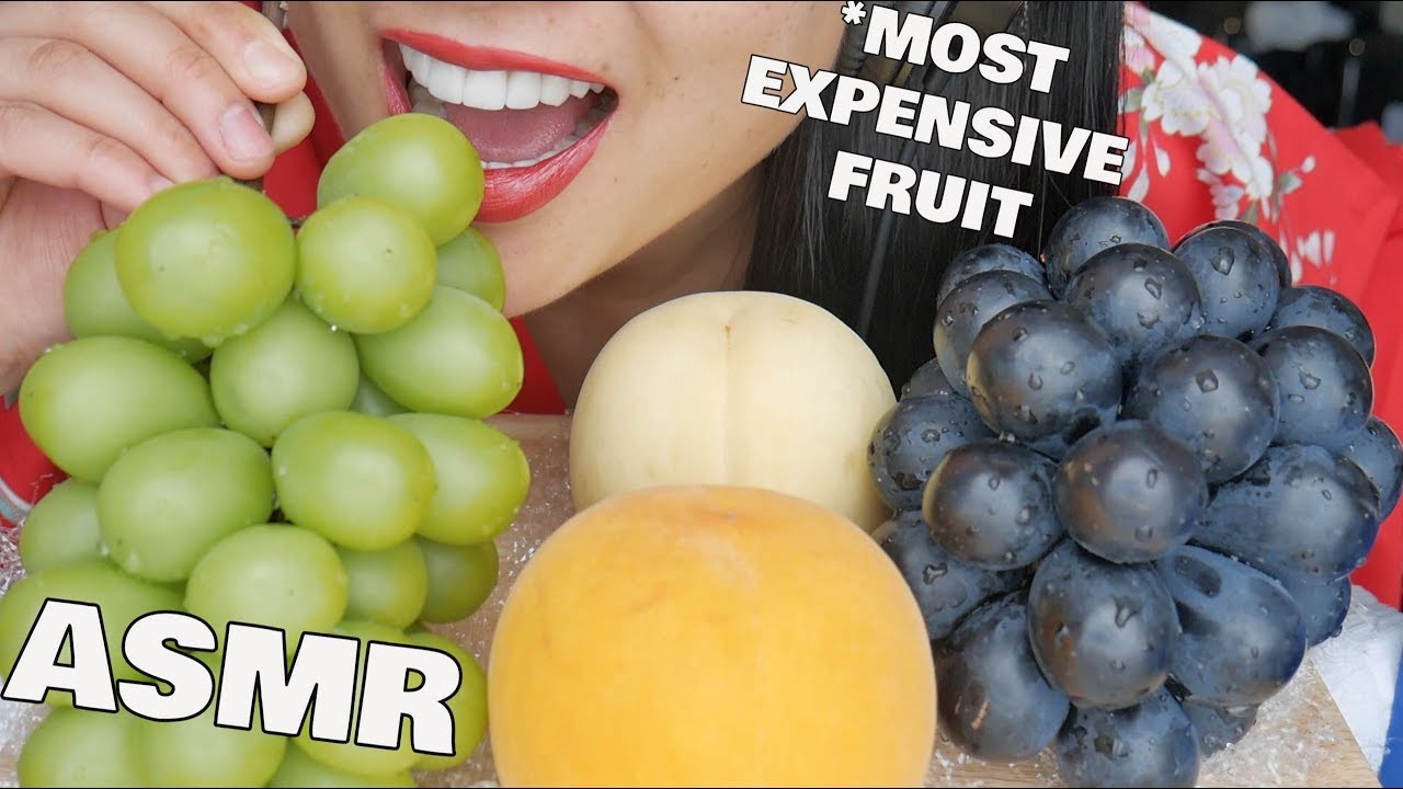 ASMR EXPENSIVE Japanese GRAPES + PEACHES (CRUNCHY JUICY EATING SOUNDS) NO TALKING | SAS-ASMR chewing gum silence