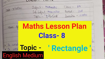 Maths lesson plan of Rectangle. Rectangle lesson plan for class 8. lesson plan of Rectangle.