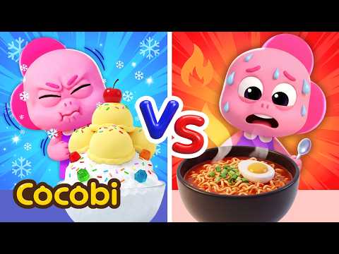 Hot vs Cold Food Challenge!🥵🥶 Baby Learns Opposites + More Fun Songs for Kids | Cocobi