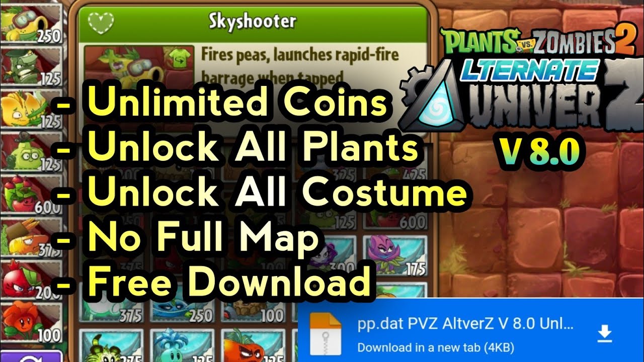 Plants Vs Zombie AltverZ V 8.0 Unlock All Plants & Costume | Free Download