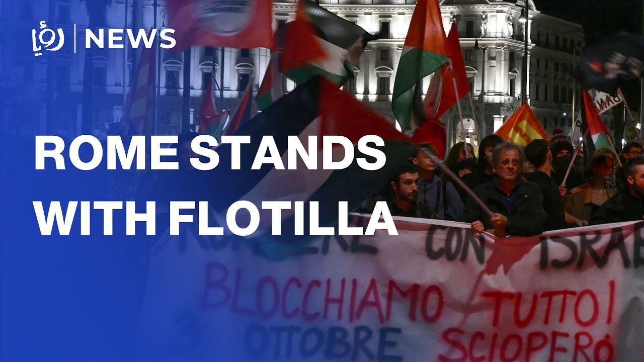 Thousands in Rome protest Gaza aid ships interception, unions call for strike